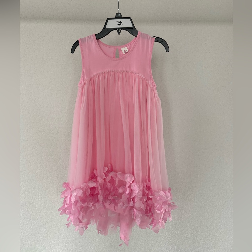 Pink Sleeveless Dress with Floral Hem